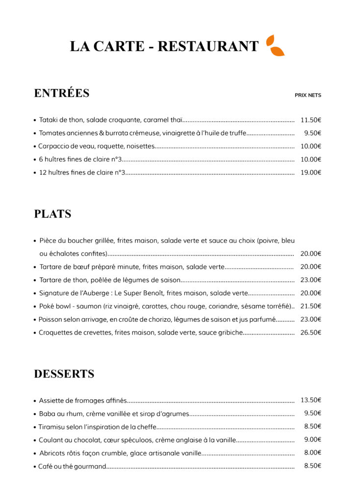 Carte - Auberge Hempempont