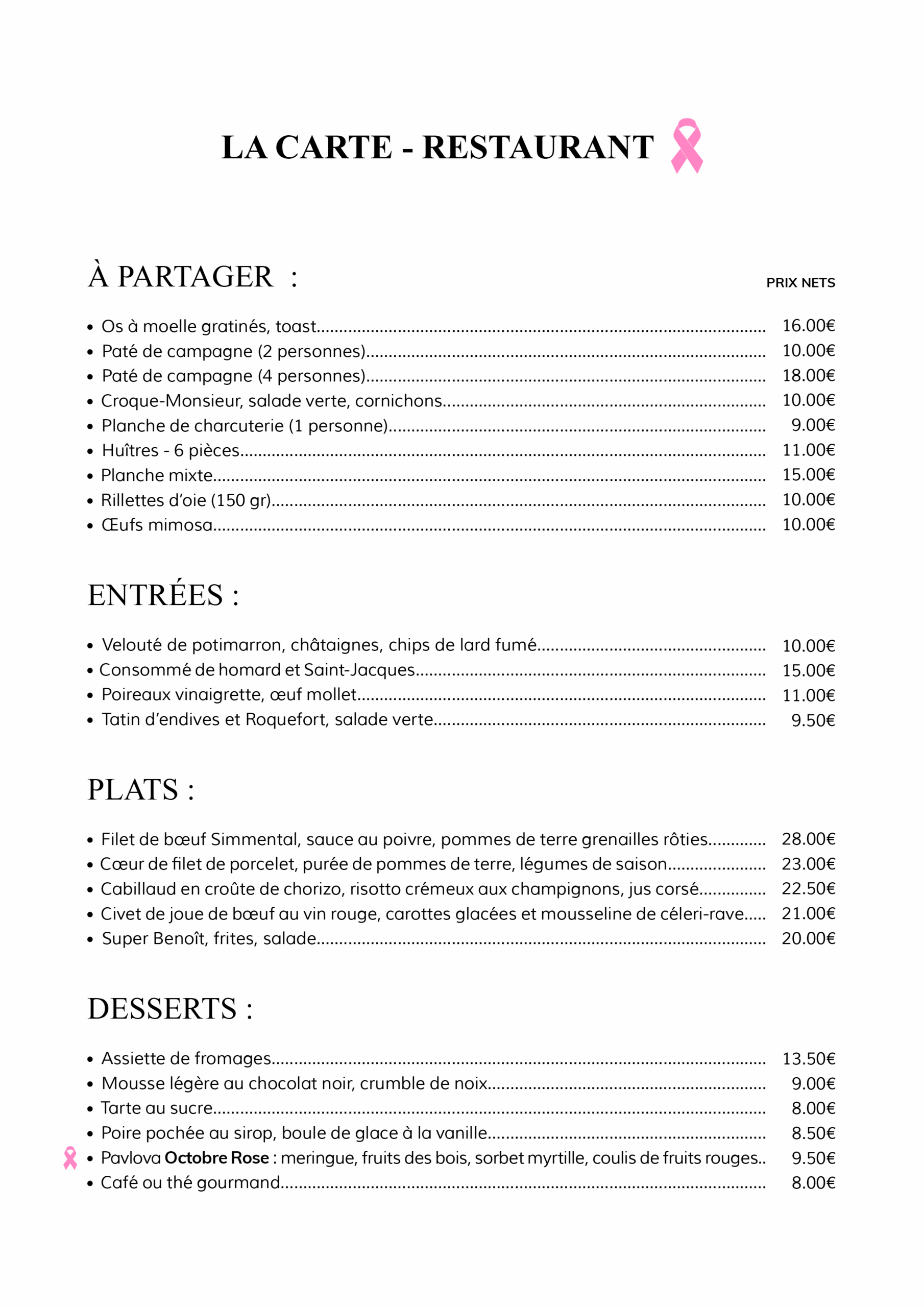 Carte Octobre - restaurant